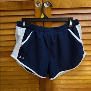 Under Armour Women's Navy Blue and White Athletic Shorts